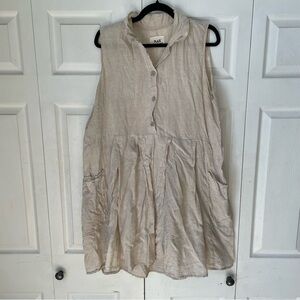Flax Jeanne Engelhart Oatmeal Lagenlook Mini Shift Dress Tunic Top Medium